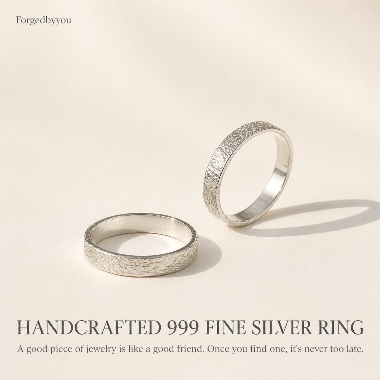 Textured 999 fine silver bands on a neutral background