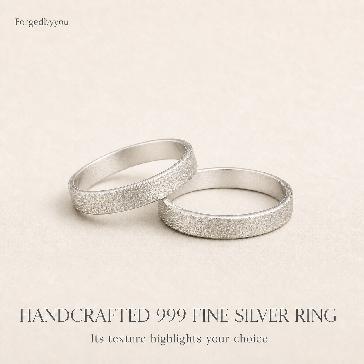 Textured 999 fine silver bands in a promotional composition
