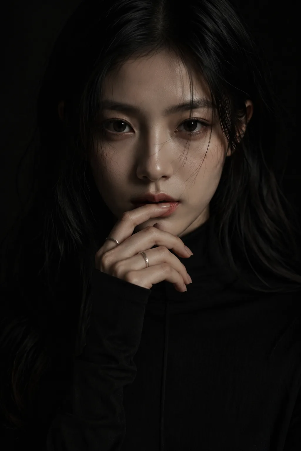 Portrait with two fine silver rings worn on the hand